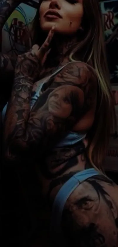 Tattooed art wallpaper with intense design.