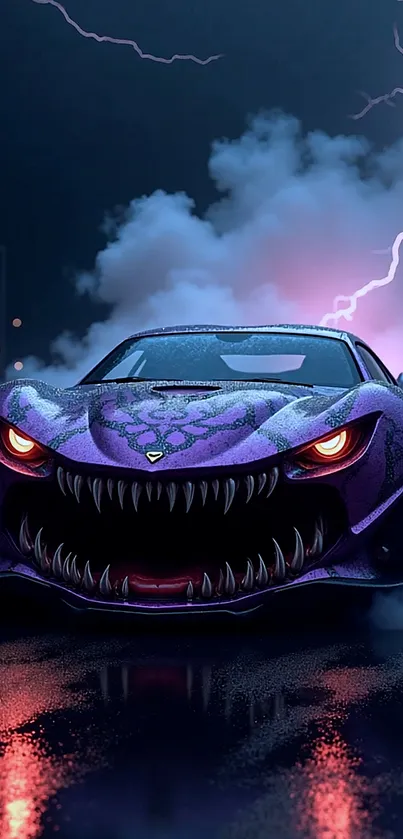 Tattooed Purple Car With Teeth Live Wallpaper