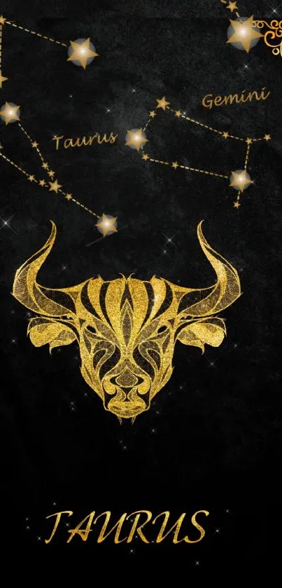 Elegant Taurus zodiac wallpaper with golden bull and starry constellation.