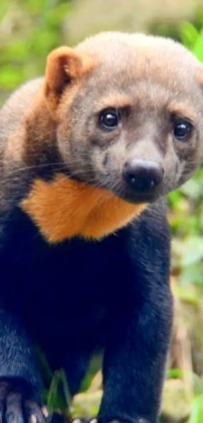 Tayra standing in a lush green habitat.