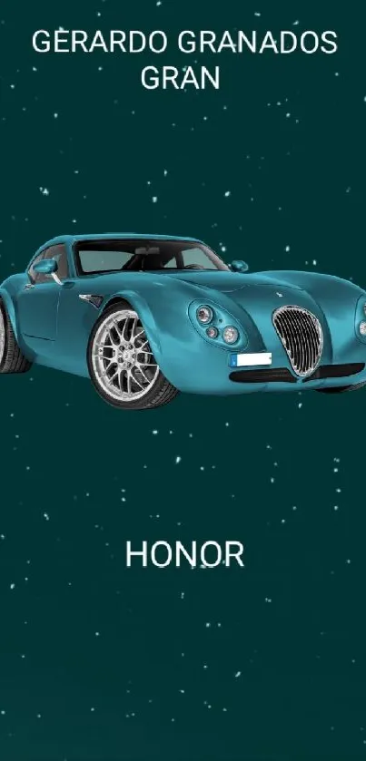 Teal classic car on starry background mobile wallpaper.