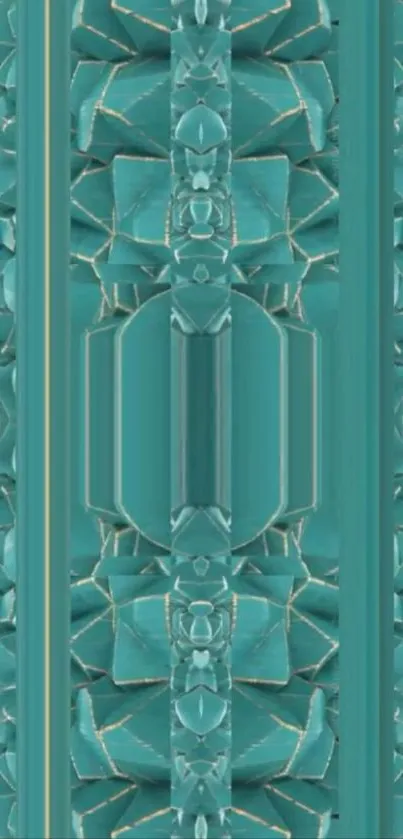 Teal geometric art wallpaper with abstract pattern.