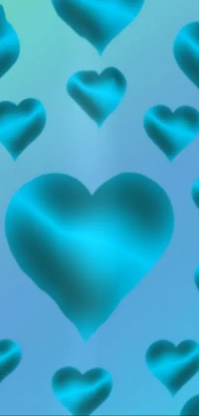 Teal heart pattern on a gradient background wallpaper