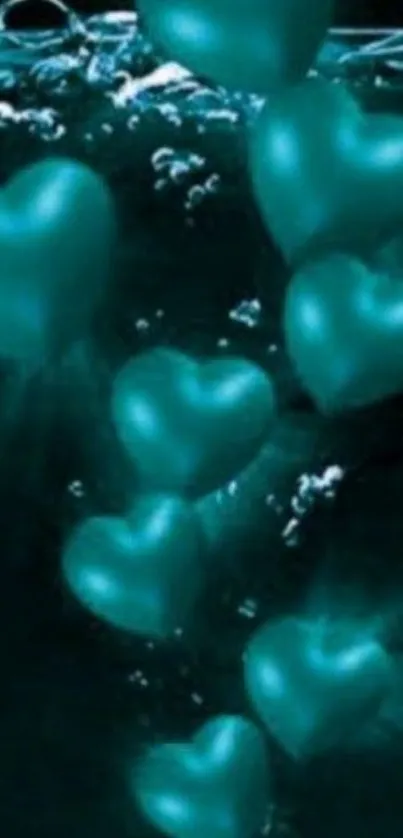 Teal heart bubbles floating underwater.