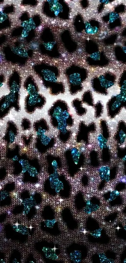 Teal glitter leopard print wallpaper for mobile.