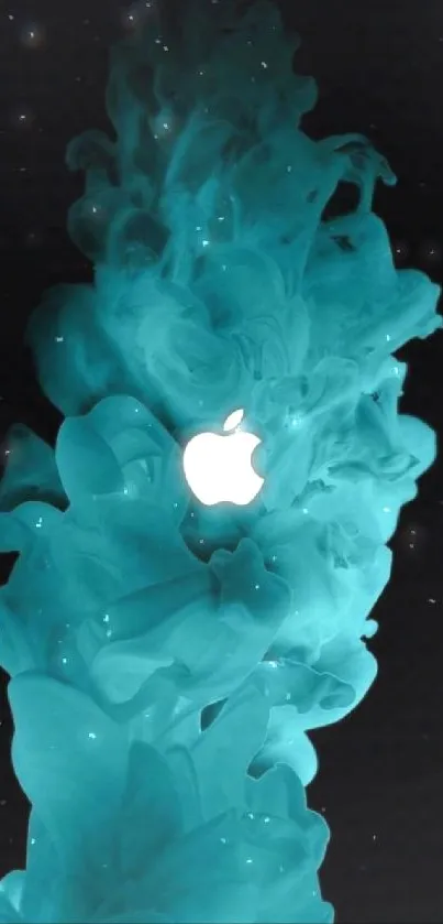 Teal smoke with Apple logo mobile wallpaper.