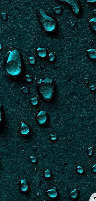 Teal wallpaper with water droplets on a dark textured surface.