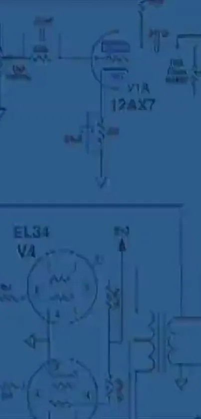 Detailed circuit blueprint on blue background, ideal for tech wallpaper.