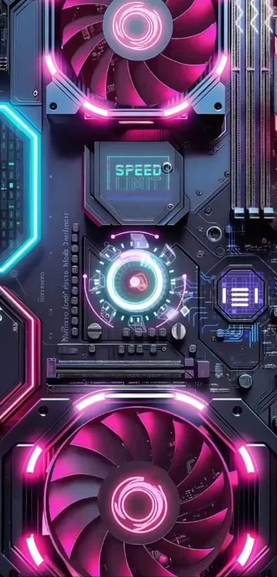 Futuristic circuit board with neon lights