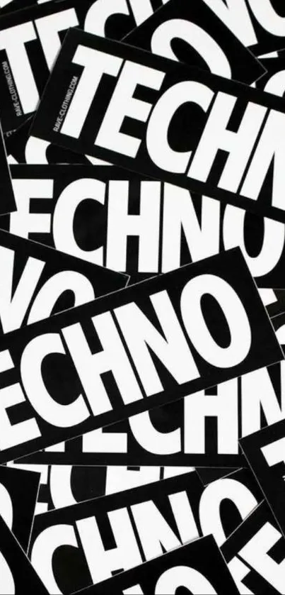 Techno music text in bold black and white typography for mobile wallpaper.