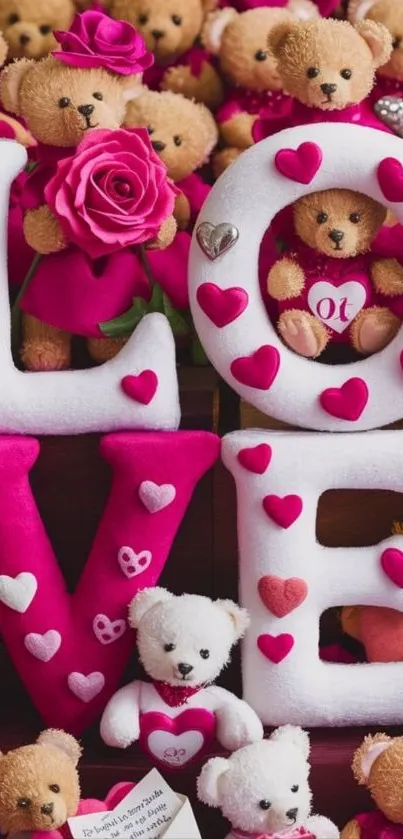 Plush teddy bears and love letters decor.