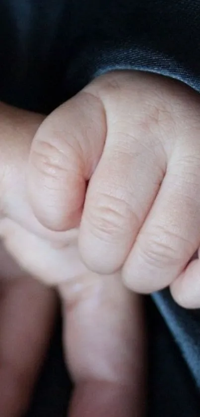 Close-up of a baby's hand holding an adult's finger, symbolizing connection and love.