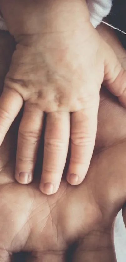 Baby's hand resting on parent's hand, symbolizing love.