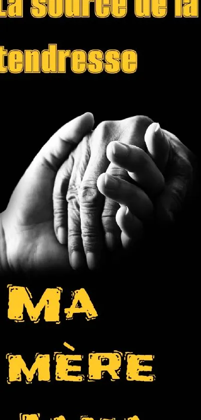 Black and white hands with yellow text mobile wallpaper.