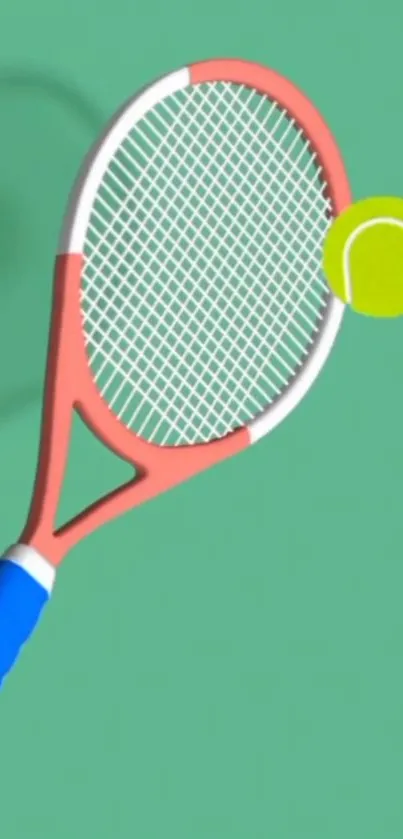 Tennis racket and ball on green background wallpaper.