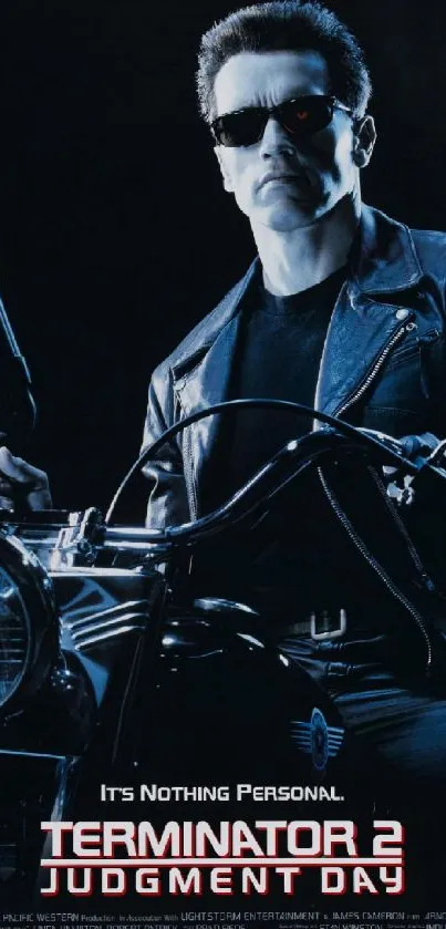Terminator 2 Judgment Day poster featuring Schwarzenegger on motorcycle.