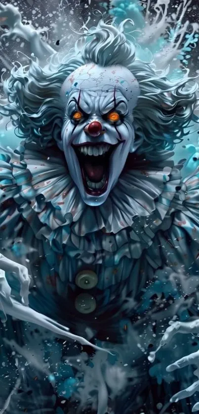 Terrifying clown in gothic horror art, digital painting.