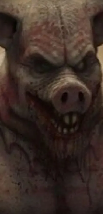 Terrifying mutant pig creature wallpaper with dark tones.