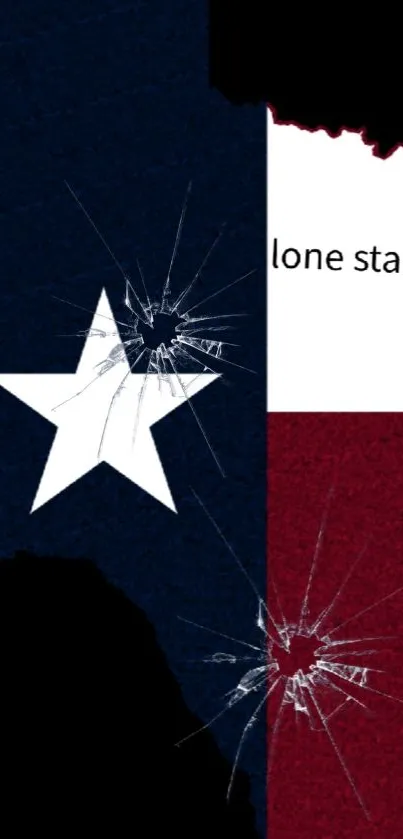 Texas flag mobile wallpaper with artistic design featuring broken glass effect.