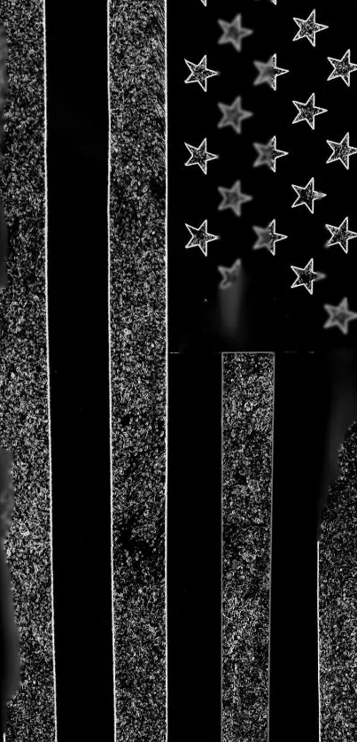 Black and white textured flag wallpaper with stars and stripes.