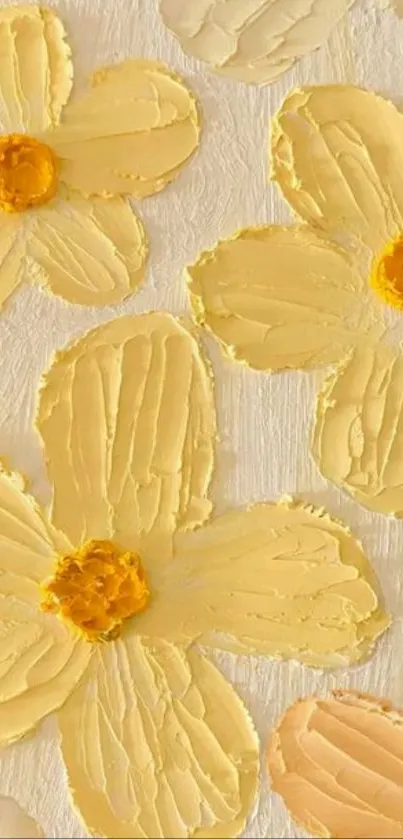 Textured yellow flowers creating a vibrant pattern on the wallpaper.