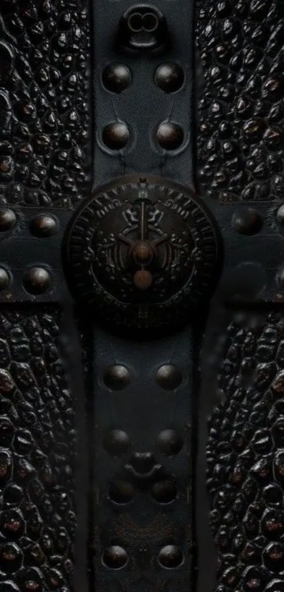 Intricate black leather texture with studded design.