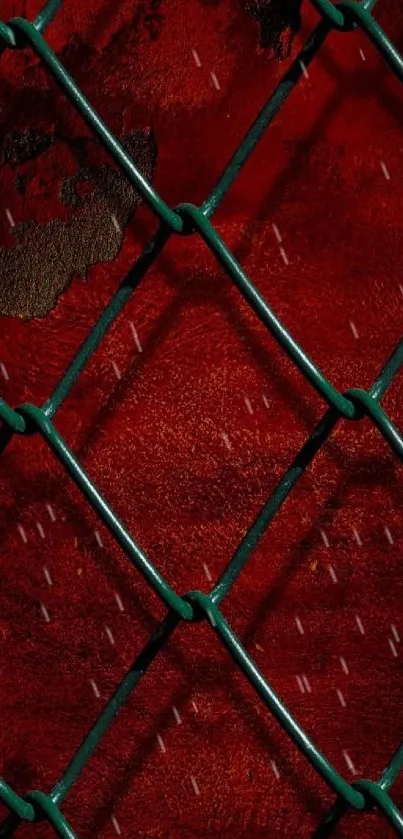 Red textured mobile wallpaper with green fence pattern.