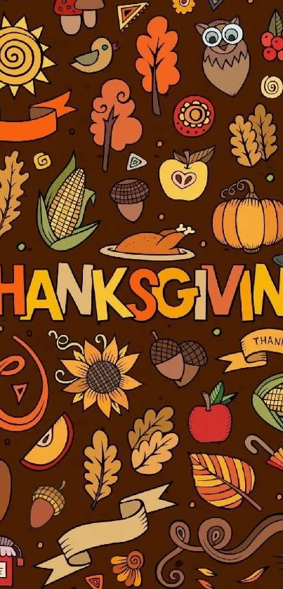 Thanksgiving-themed wallpaper with pumpkins and leaves.