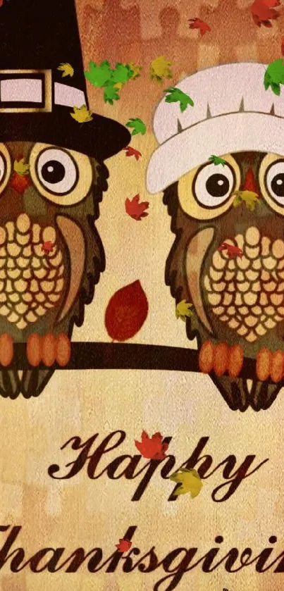 Thanksgiving wallpaper with cute owls and text.