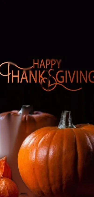 Thanksgiving theme with pumpkins, dark background, and festive typography.