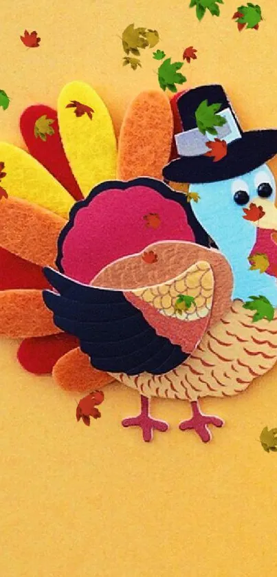 Artistic Thanksgiving turkeys on mustard background mobile wallpaper.