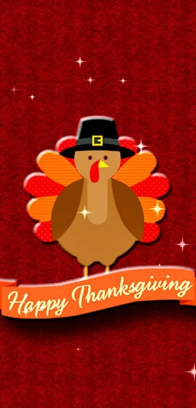 Thanksgiving turkey on red background with festive banner.