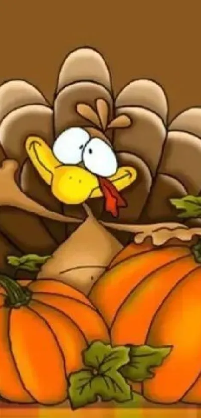 Thanksgiving wallpaper with turkey and pumpkins.