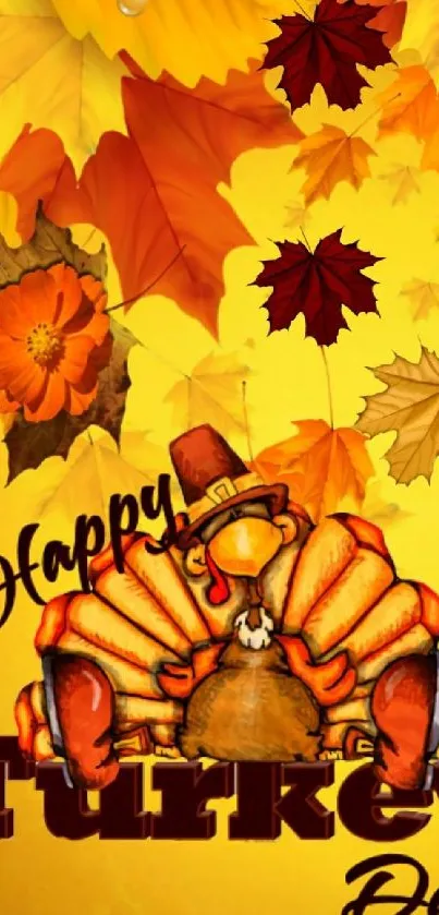 Festive turkey with autumn leaves background.