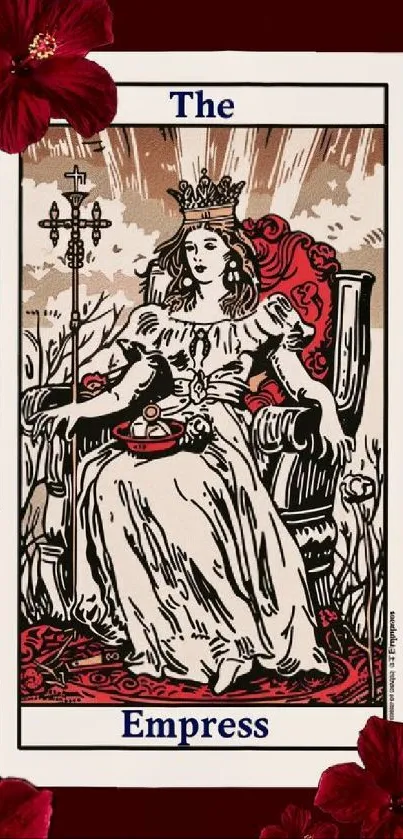 Tarot card of The Empress illustrated with vintage style.