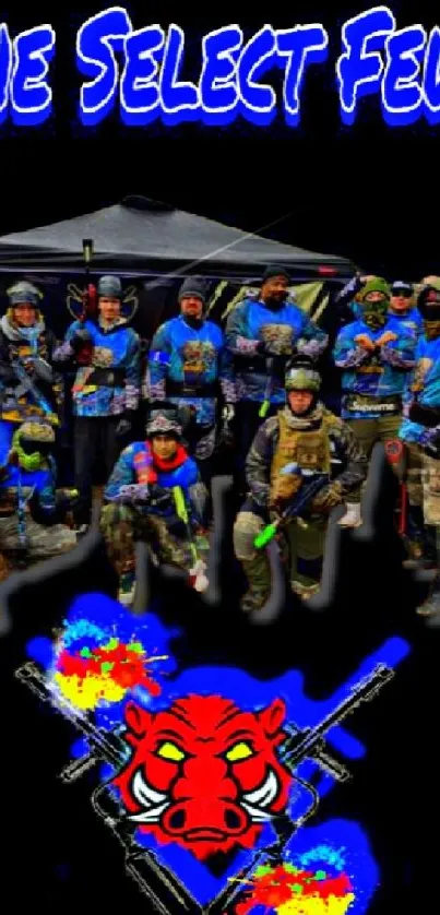 Paintball team The Select Few with vibrant colors on black background.