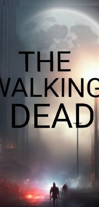 Walking Dead themed wallpaper with dark, apocalyptic cityscape.