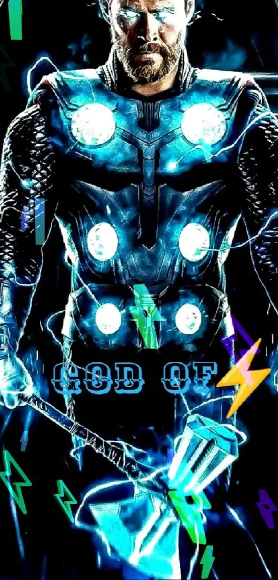 Thor God of Thunder wallpaper with vibrant blue energy.