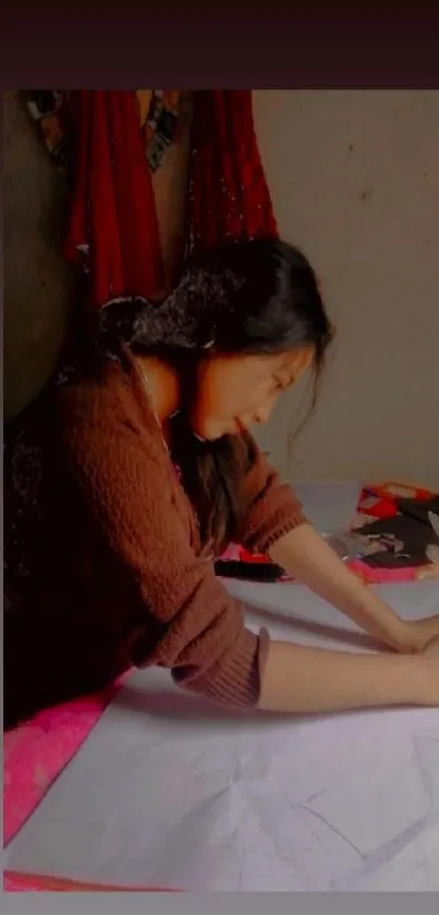 Girl studying in warm, artistic tones