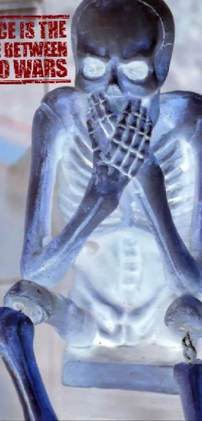 Artistic skeletons pondering peace in blue.