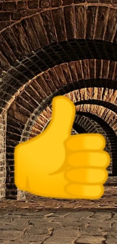 Brick archway with thumbs up emoji wallpaper.