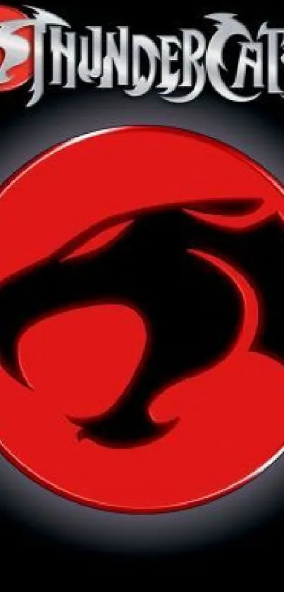 Thundercats logo in red and black on a mobile wallpaper.