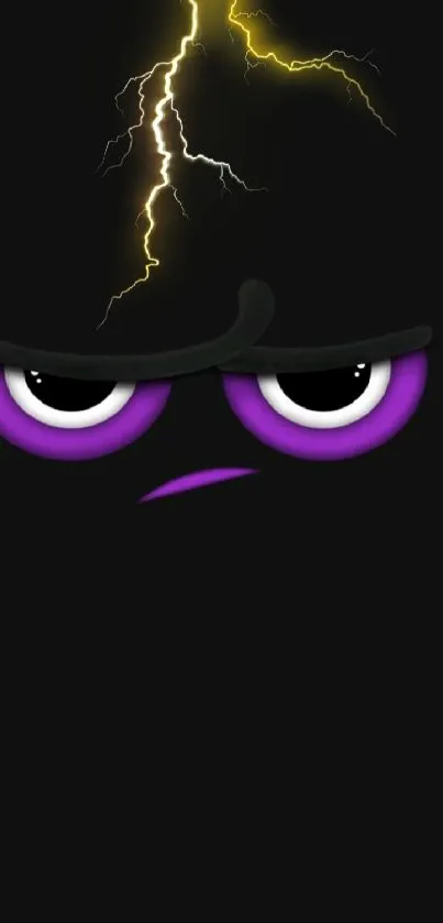 Cartoon wallpaper with lightning and purple eyes on a black background.