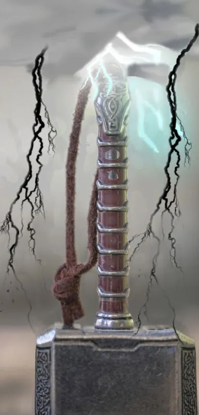 Mythical hammer with lightning on mobile wallpaper