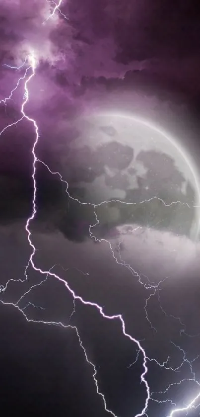 Dramatic night scene with lightning and moon.