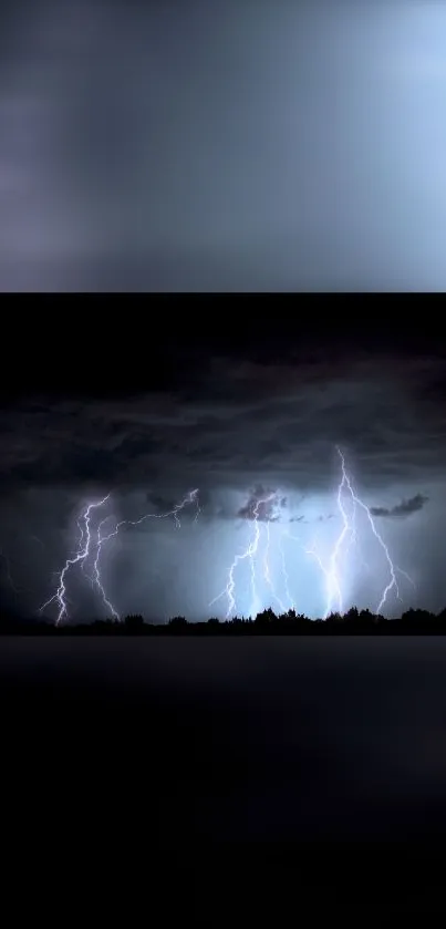 Lightning strikes illuminate a dark night sky with storm clouds as a mobile wallpaper.