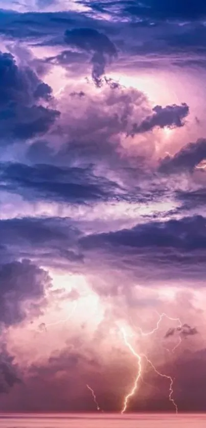 Dramatic thunderstorm sky with vibrant lightning and swirling clouds.