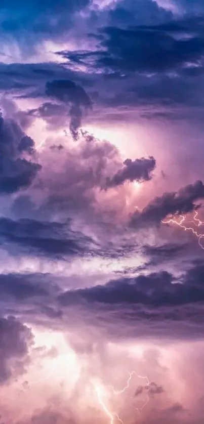 Violet clouds and lightning mobile wallpaper.