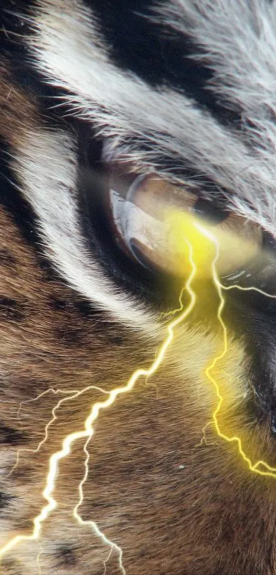 Tiger eye with lightning bolt, dynamic phone wallpaper.