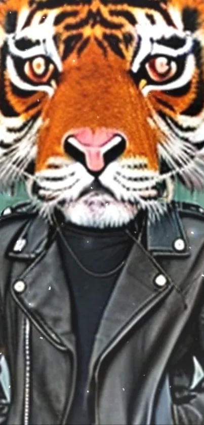 Tiger head with leather jacket artistic wallpaper.